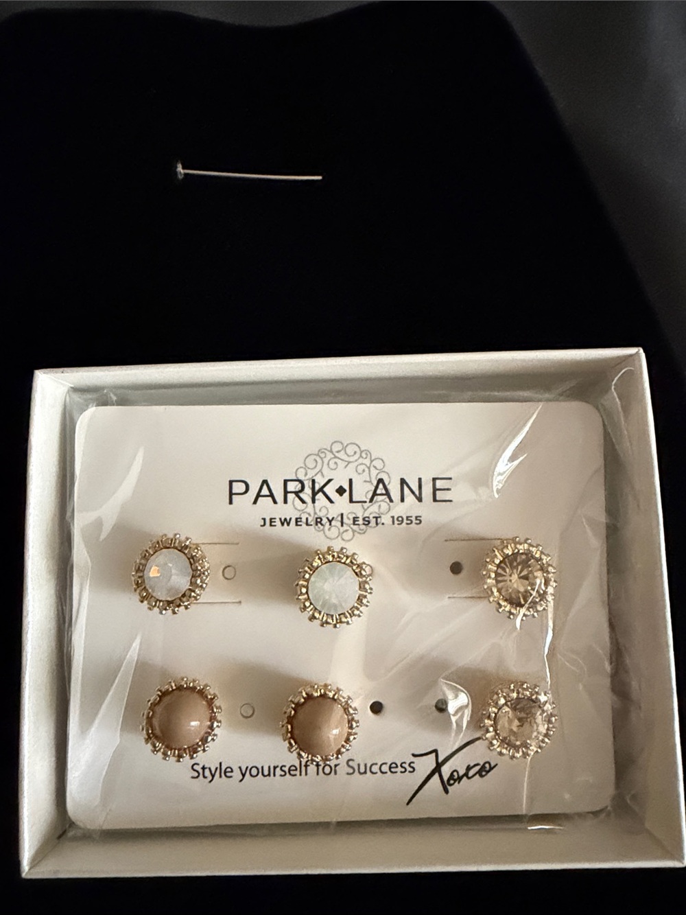 Park Lane Gold-Tone Stud Earring Trio in White and Beige